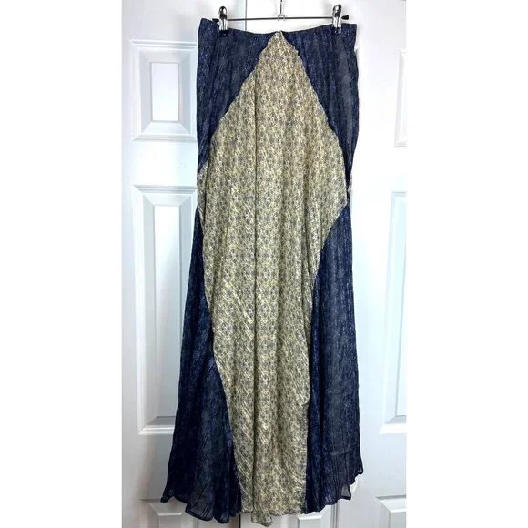 NWT Rag & Bone Delaney Witchy Boho Whimsigoth Metallic Navy Beige Maxi Skirt M - Picture 2 of 12